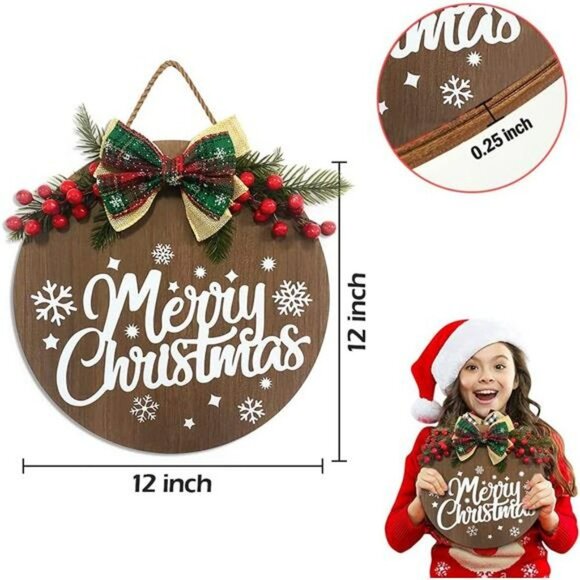 Merry Christmas Decoration Wreath, Sign Front for  Door Decoration12 inch - Picture 1 of 7